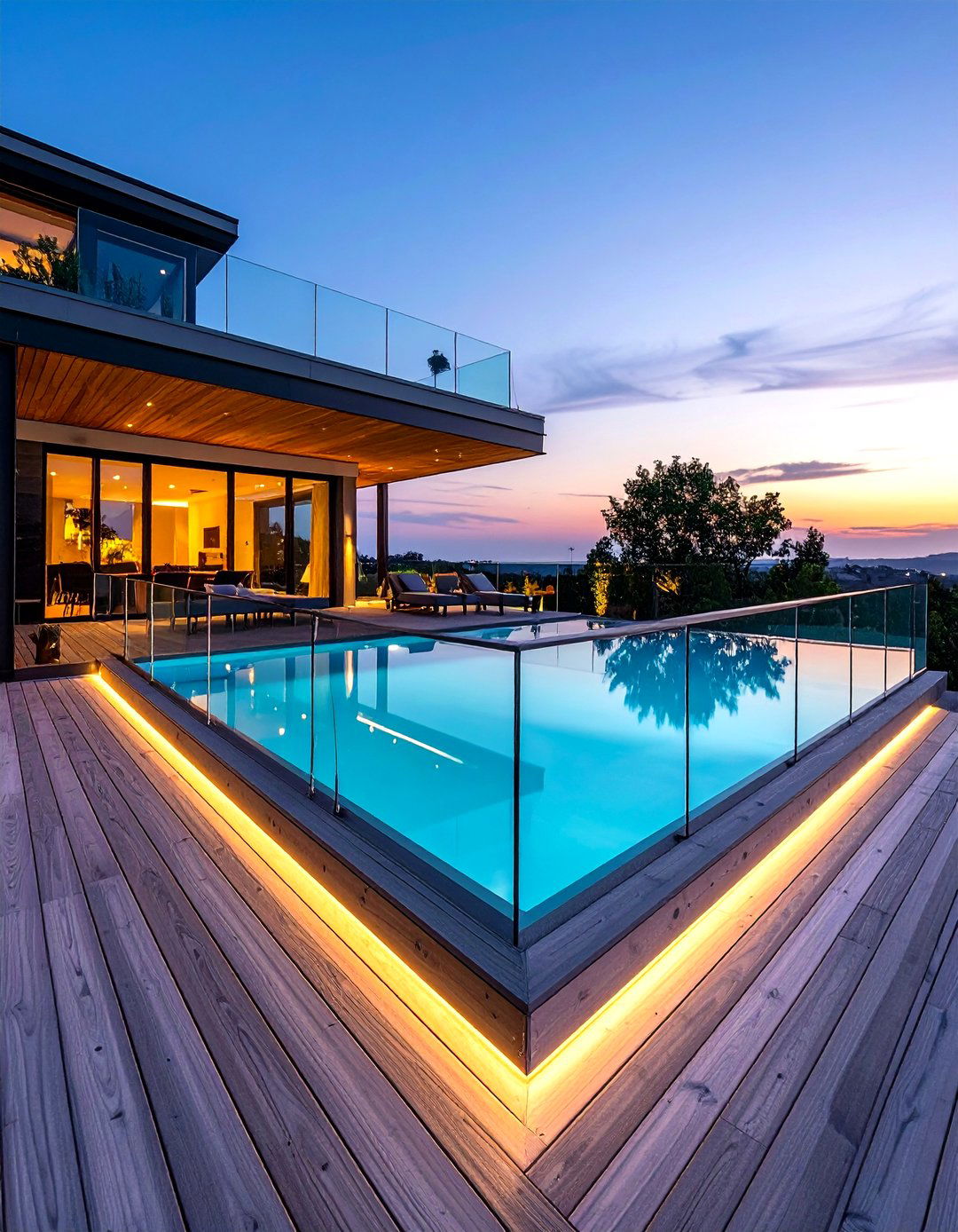 Modern Composite Pool Deck with Glass Railings - 25 above-ground pool with deck ideas