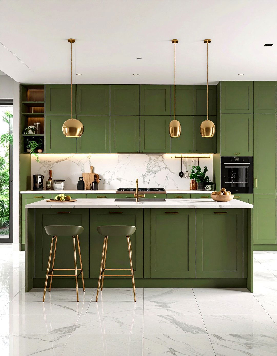 Modern Matte Olive Green Kitchen with Brass Accents - 25 olive green kitchens