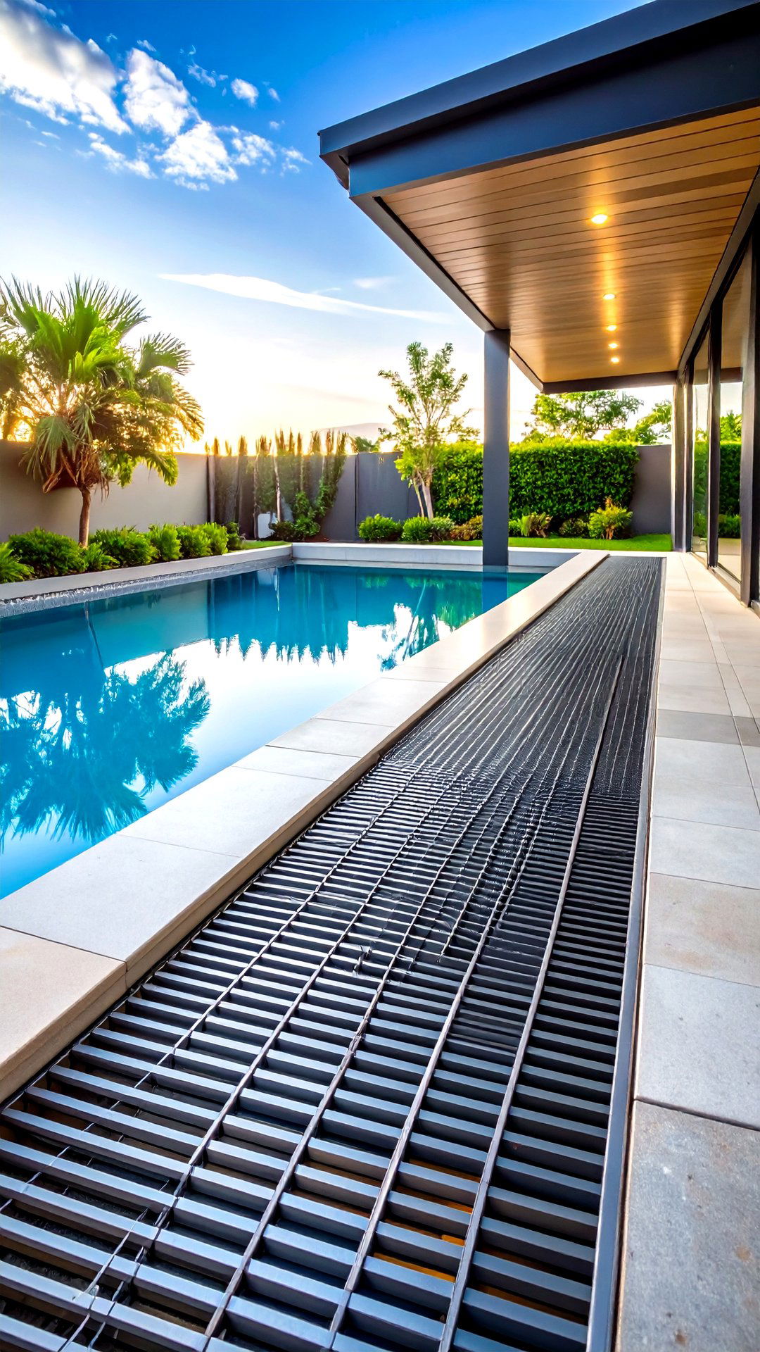 Modern Metal Grate Drainage Walkway - 25 above ground pool walkway ideas