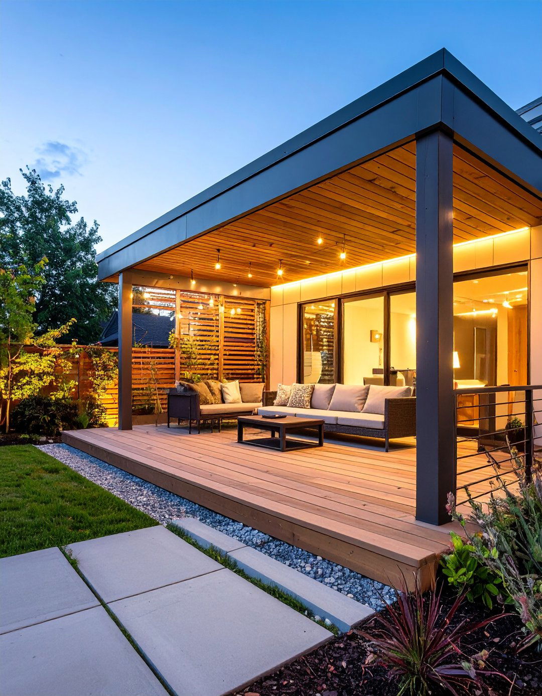 Modern Minimalist Covered Porch with Slatted Screens - 25 covered porch ideas
