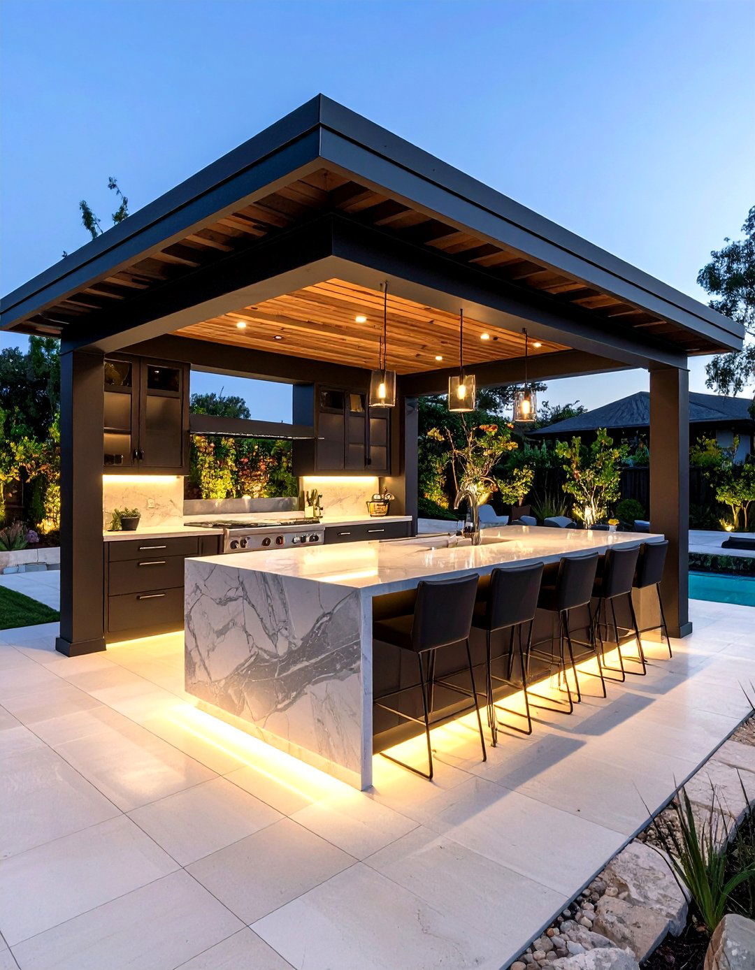 Modern Outdoor Kitchen Gazebo Featuring Quartz Countertops - 25 outdoor kitchen with a gazebo ideas