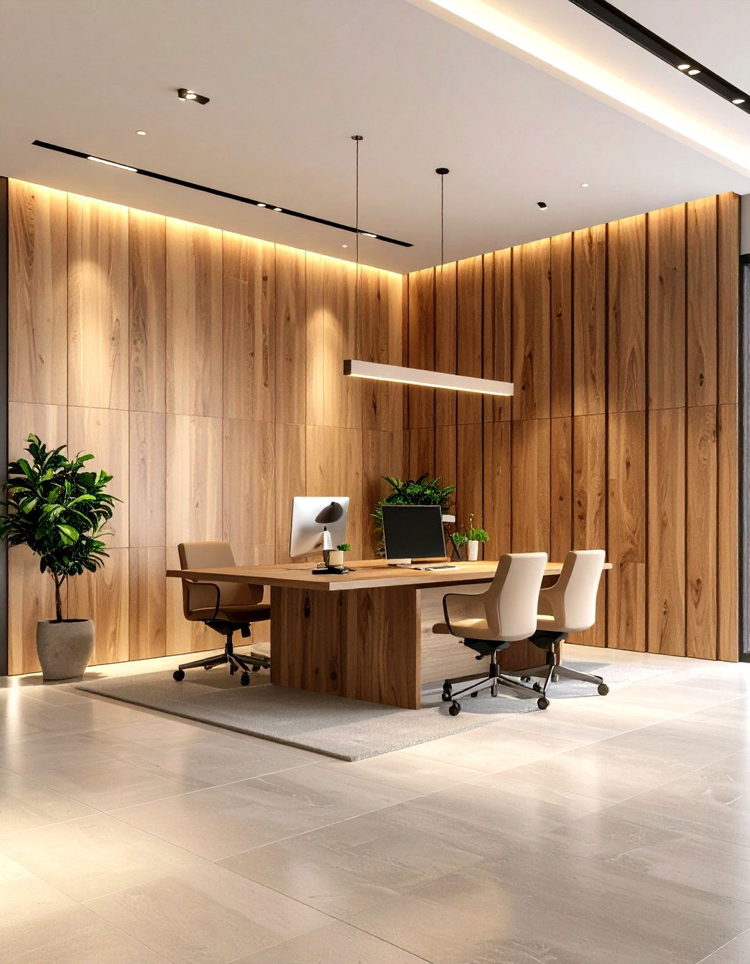Modern Wood Slat Warmth - 25 office accent wall ideas