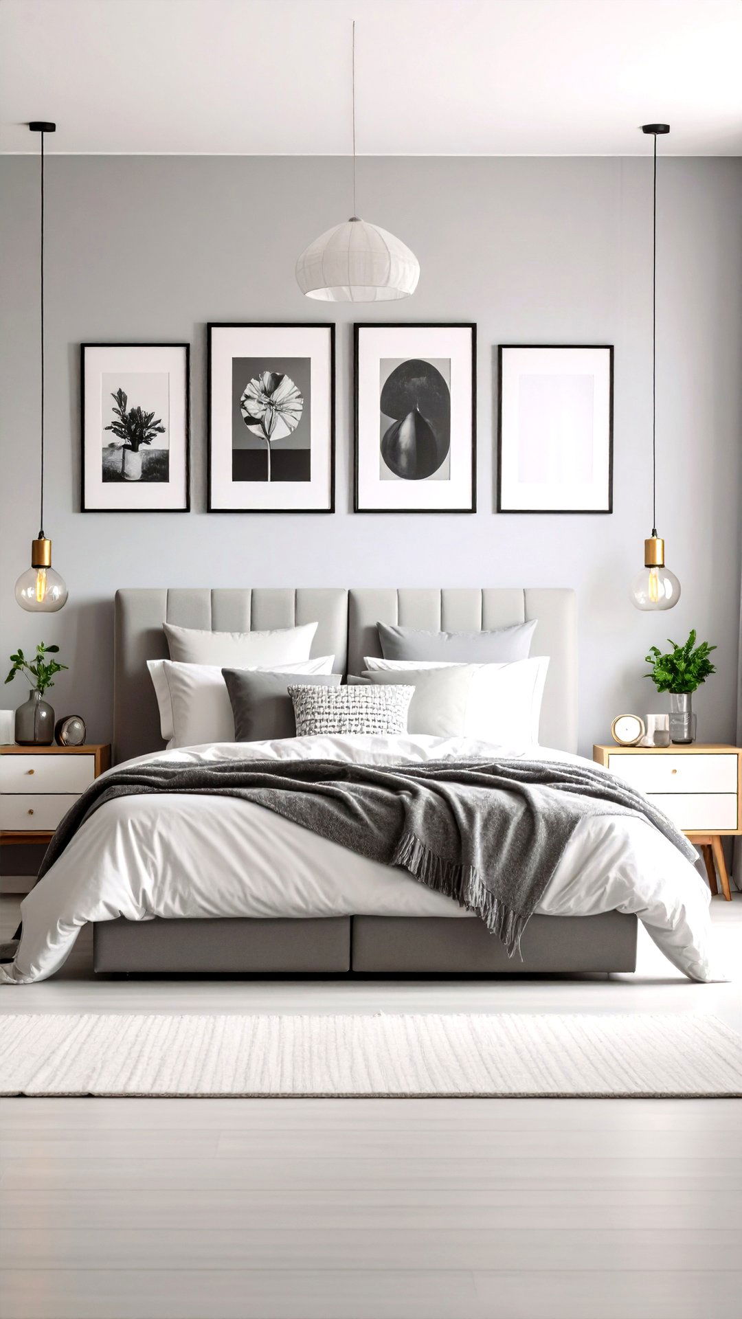Monochrome Art Gallery in a Grey and White Bedroom - 25 grey and white bedroom ideas