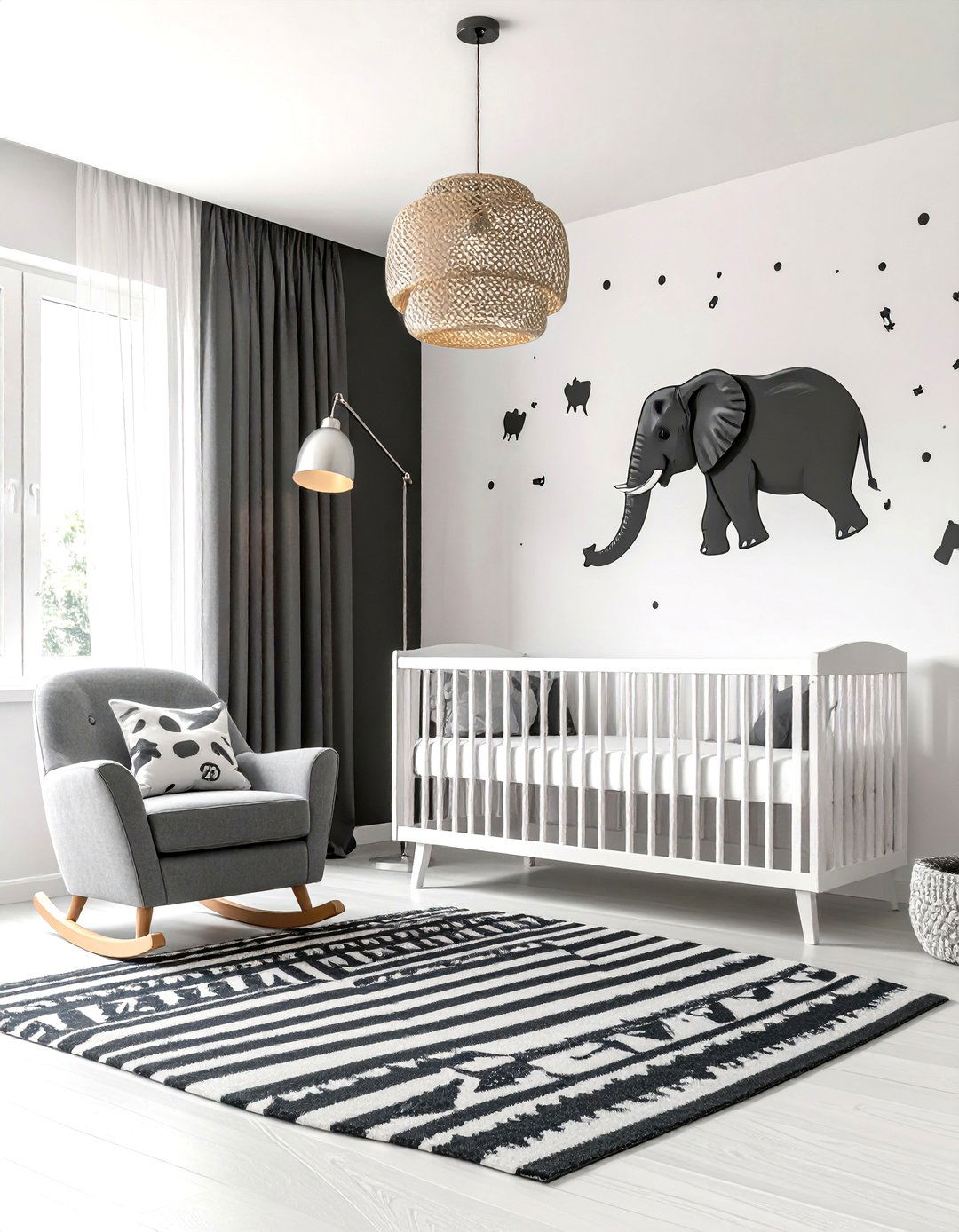 Monochrome Black and White Elephant Nursery - 25 elephant nursery ideas