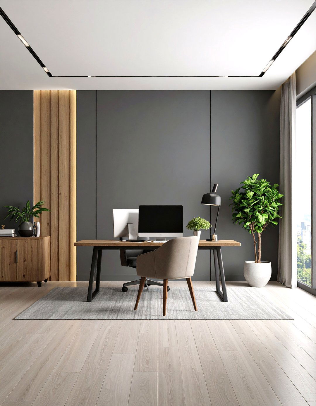 Monochrome Depth With Tonal Paint - 25 office accent wall ideas