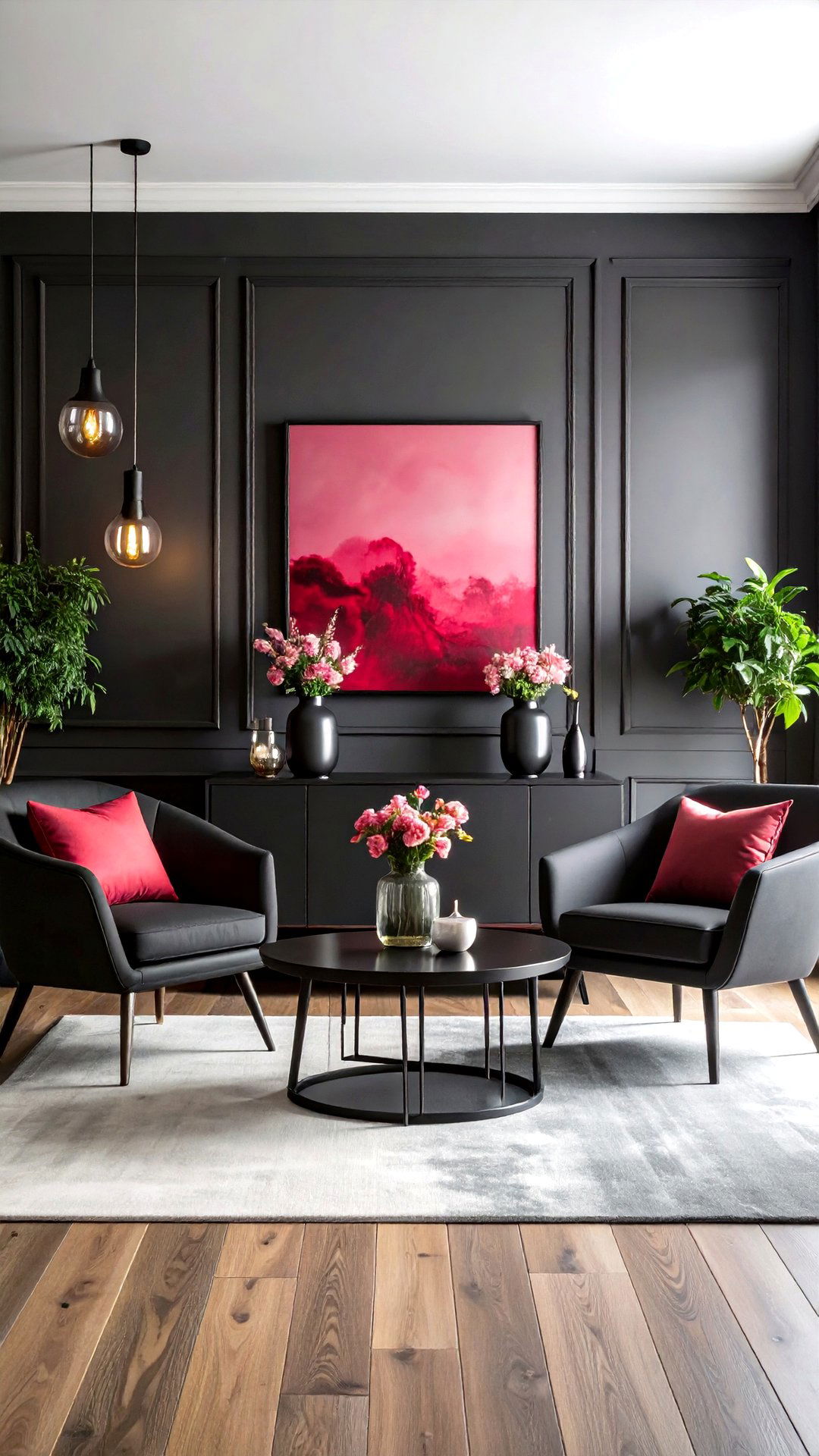 Monochrome Furniture with Crimson Art Elevates the Living Room - 25 black and red living room ideas