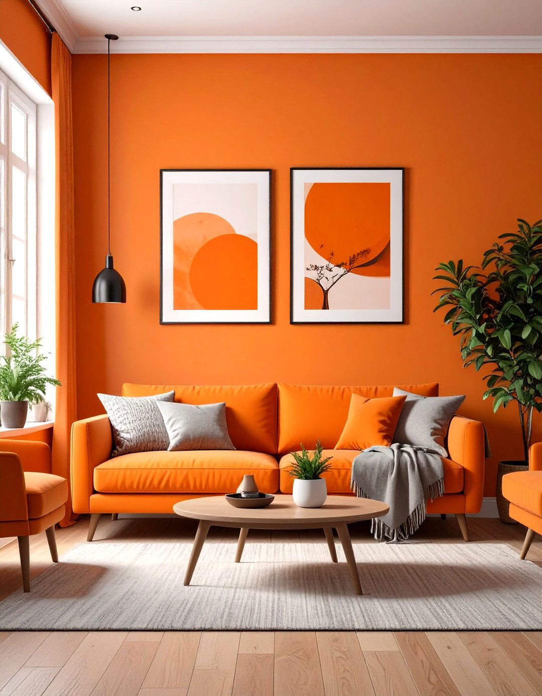 Monochrome Orange Accent Wall with Art - 25 orange accent wall ideas