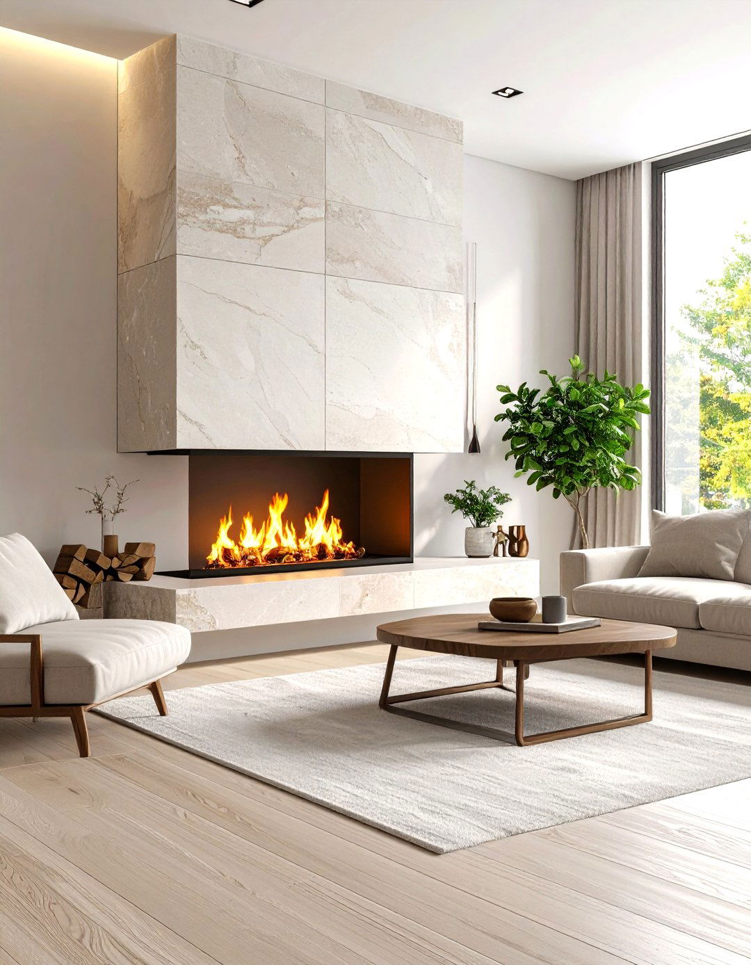 Monolithic Stone or Concrete Fireplaces with Floating Hearths - 25 organic modern living room design ideas