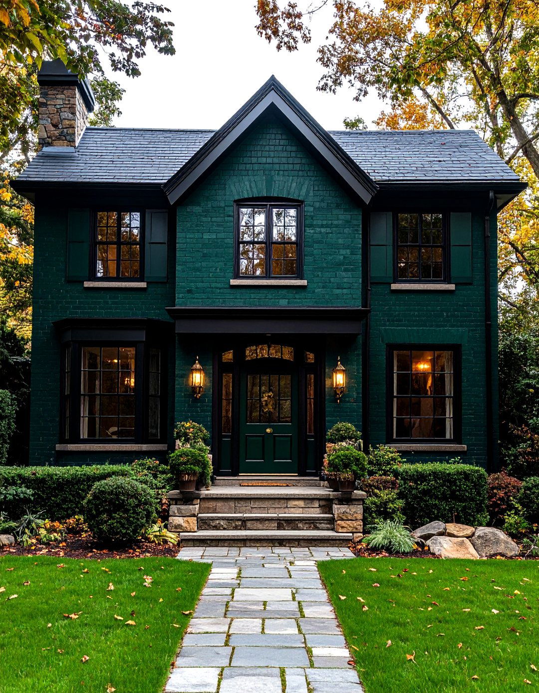Moody Dark Green Brick Exterior - 25 painted brick houses