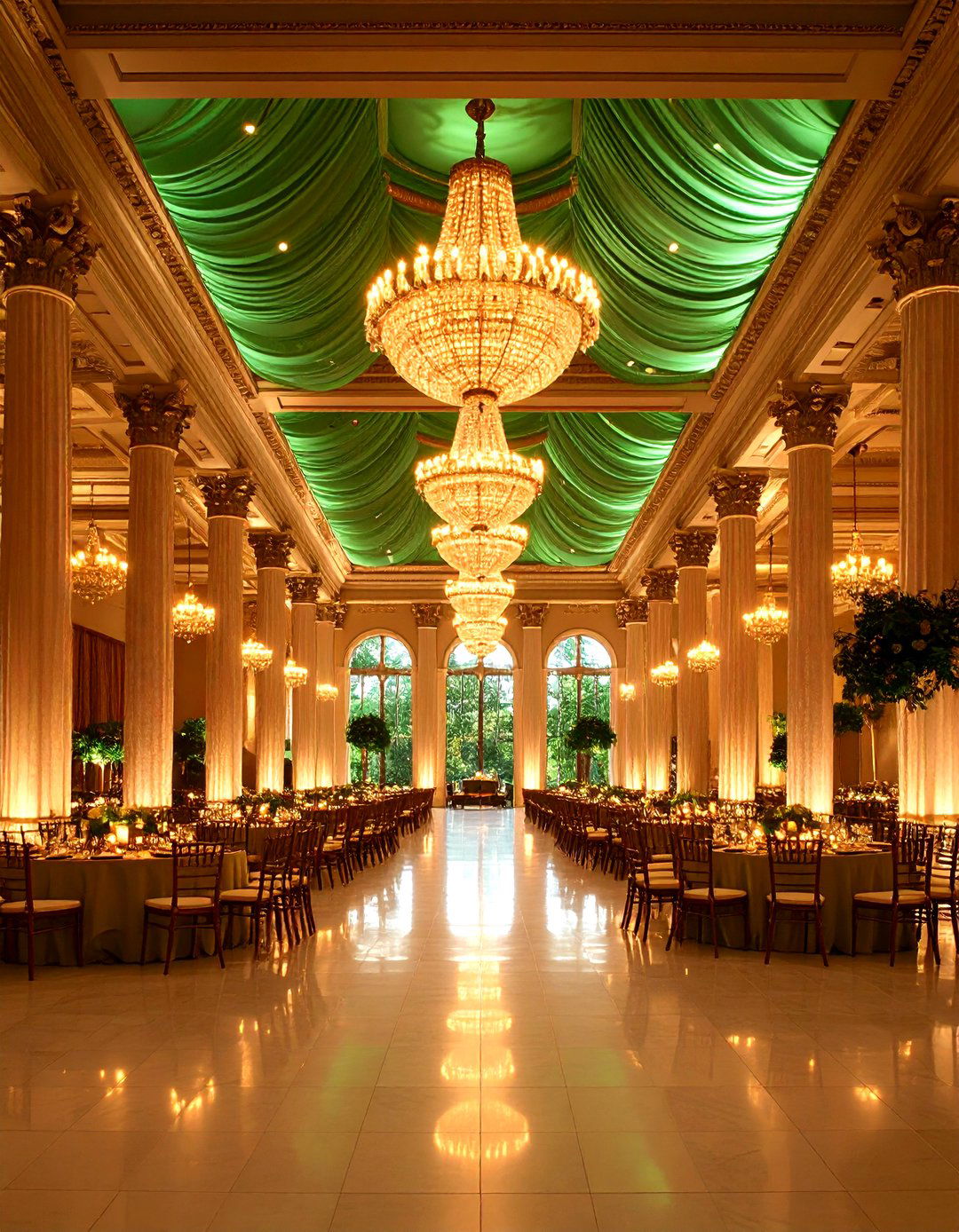 Moody Green Uplighting - 25 emerald green wedding ideas