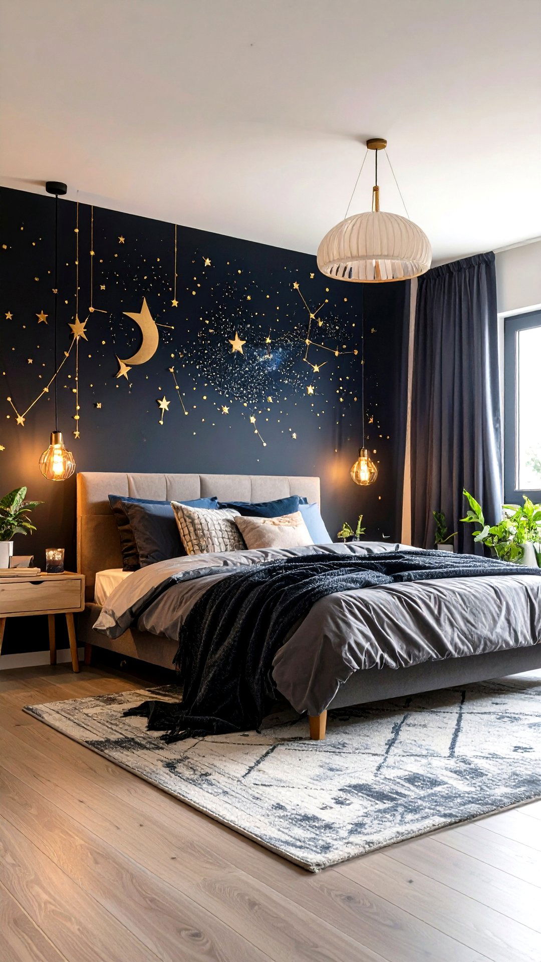Moody Mural Night Sky - 25 black accent wall bedroom ideas