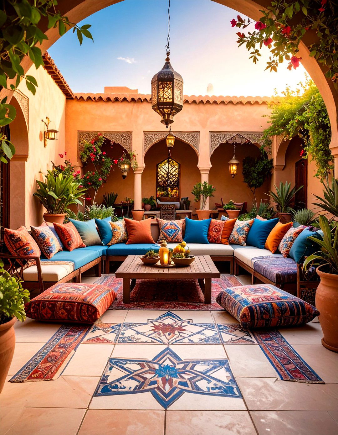 Moorish Star and Cross Painted Concrete Patio - 25 painted concrete patio ideas