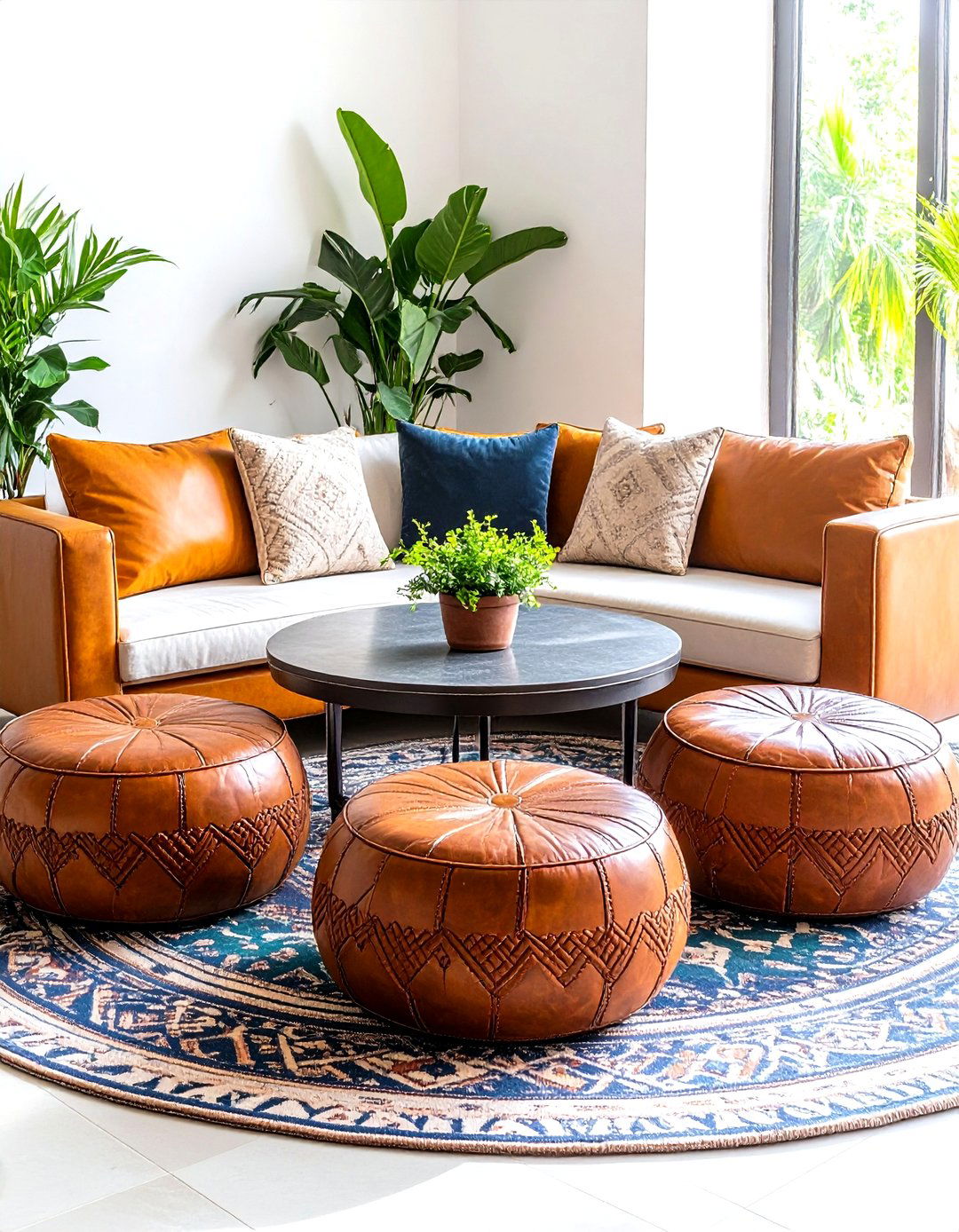 Moroccan Leather Pouf Circle - 25 floor seating ideas
