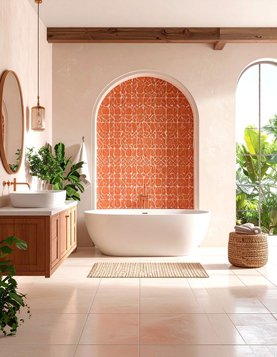 Moroccan Zellige Accent Wall - 25 orange bathroom ideas