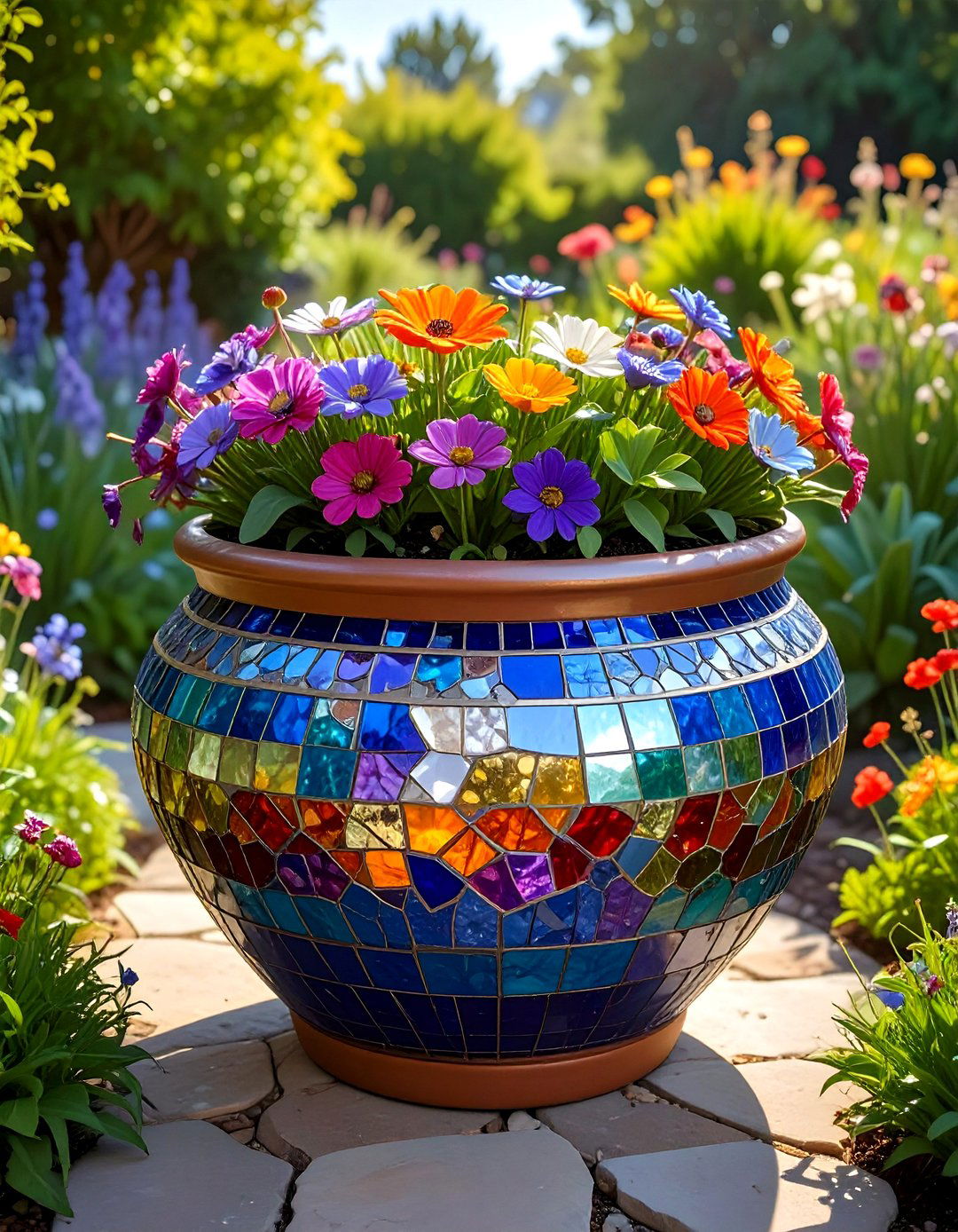 Mosaic Illusion Painted Pot - 25 painted pot ideas