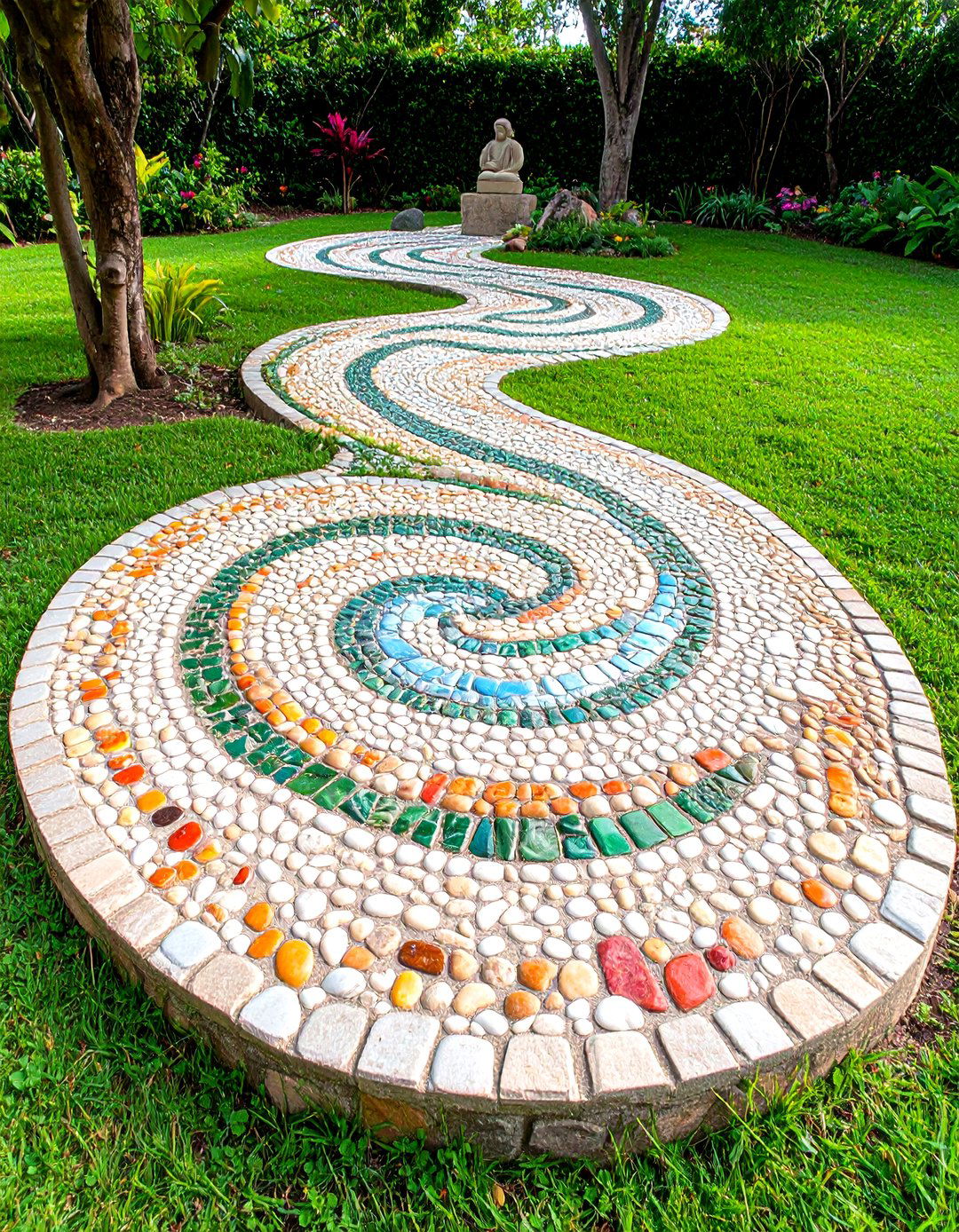Mosaic Stepping Stone Spiral Garden Focal Point - 25 Garden Focal Point Ideas