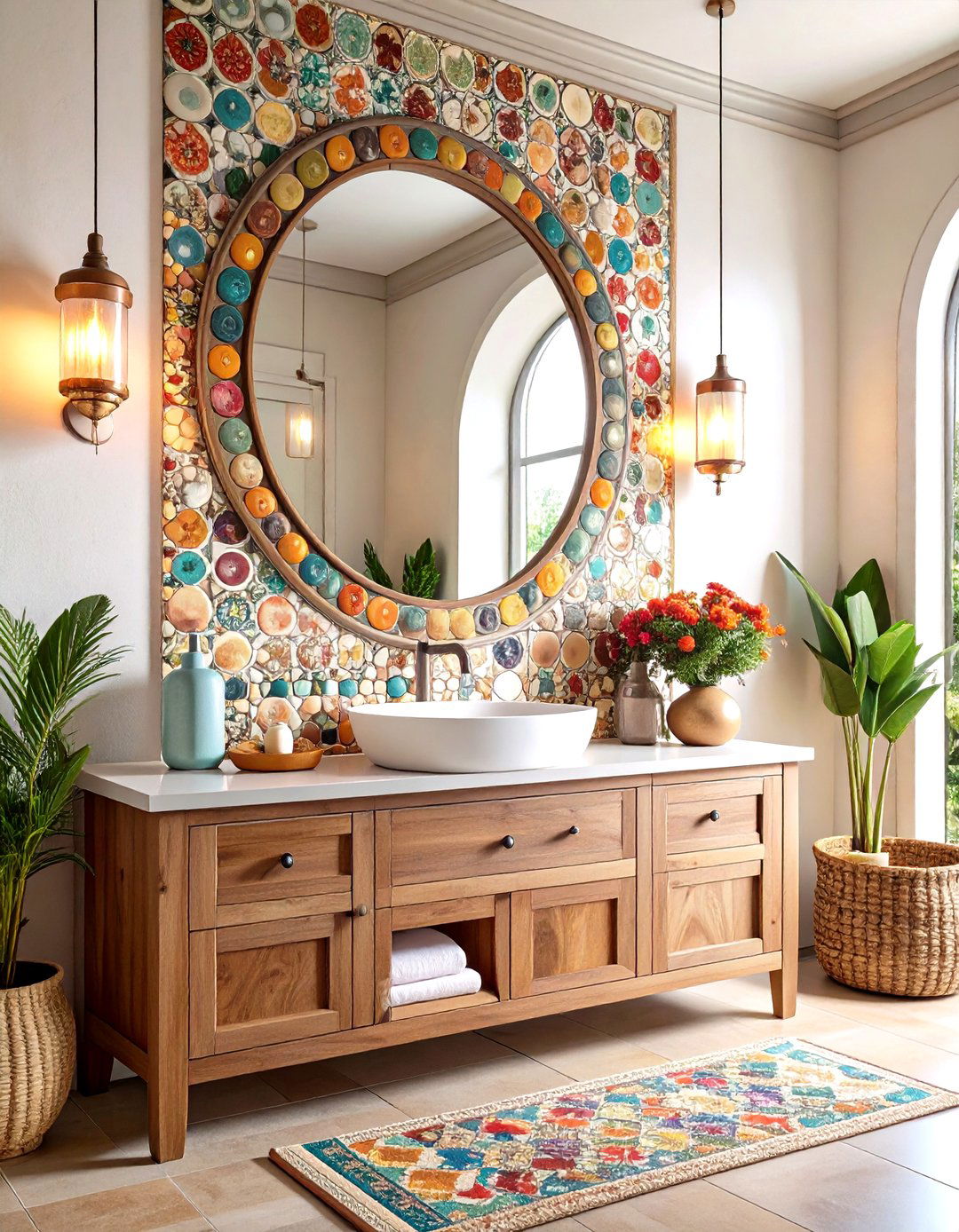 Mosaic Tile Feature Walls Highlight the Barndominium Bathroom Mirror - 25 barndominium bathroom ideas