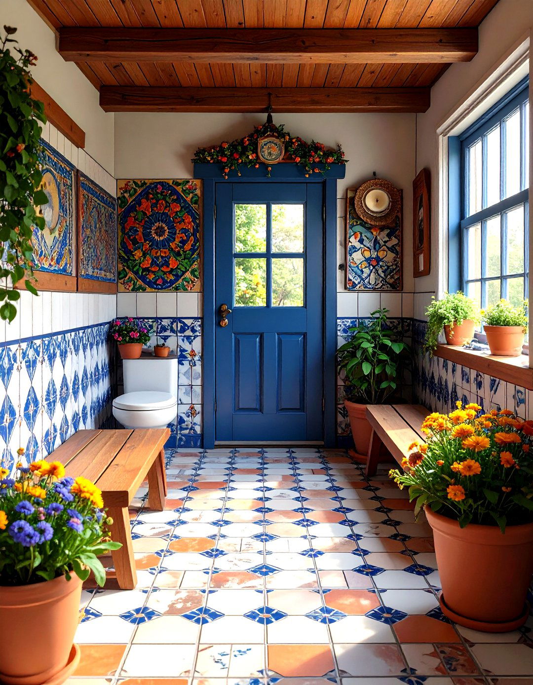 Mosaic Tiled Interior Outhouse - 25 outhouse design ideas
