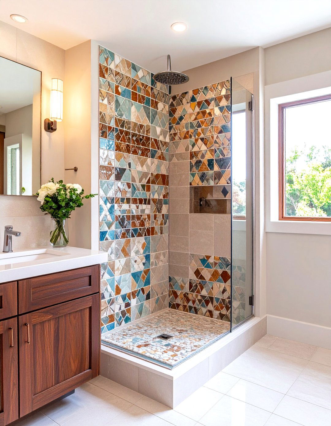 Mosaic Tiled Niches Highlight Everyday Essentials - 25 bathroom tile ideas