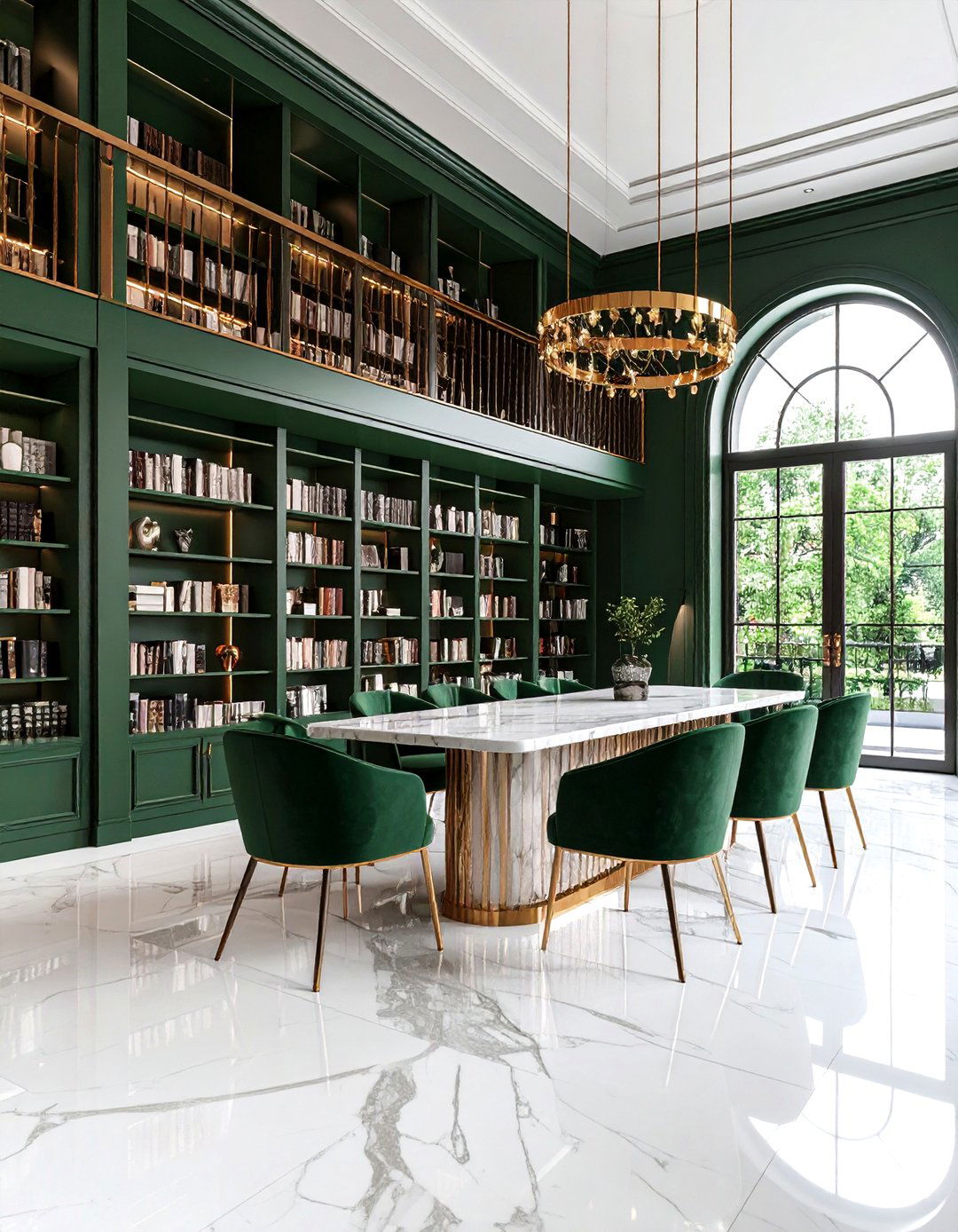 Moss Green and Marble Fusion - 25 dark green home library ideas and inspiration