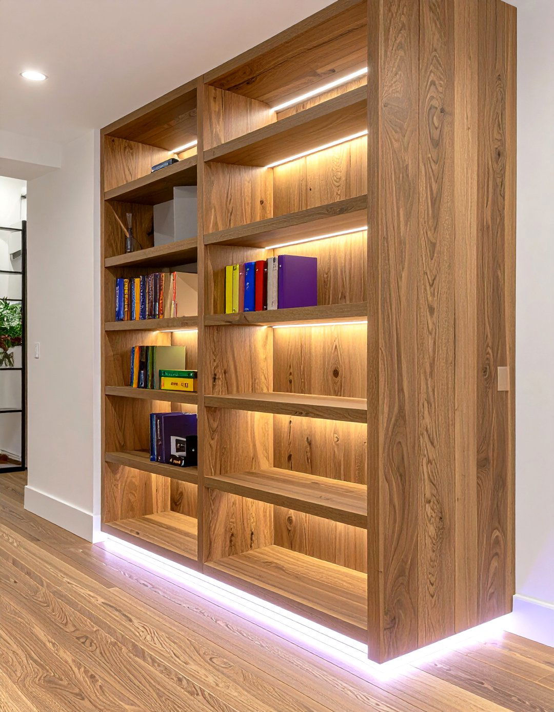 Motion Sensor Toe Kick Glow Adds Safe Bookshelf Lighting - 25 bookshelf lighting ideas