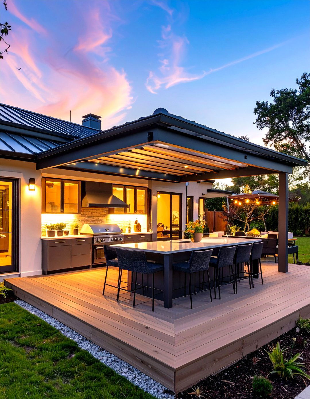 Motorized Louvered Aluminum Roof Gives Weather on Demand - 25 outdoor kitchen roof ideas