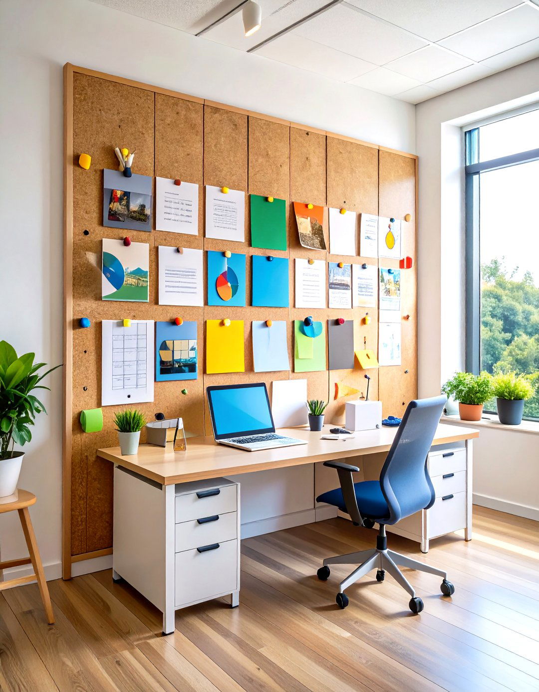 Mount Magnetic or Cork Squares for Visual Planning - 25 cubicle decor ideas