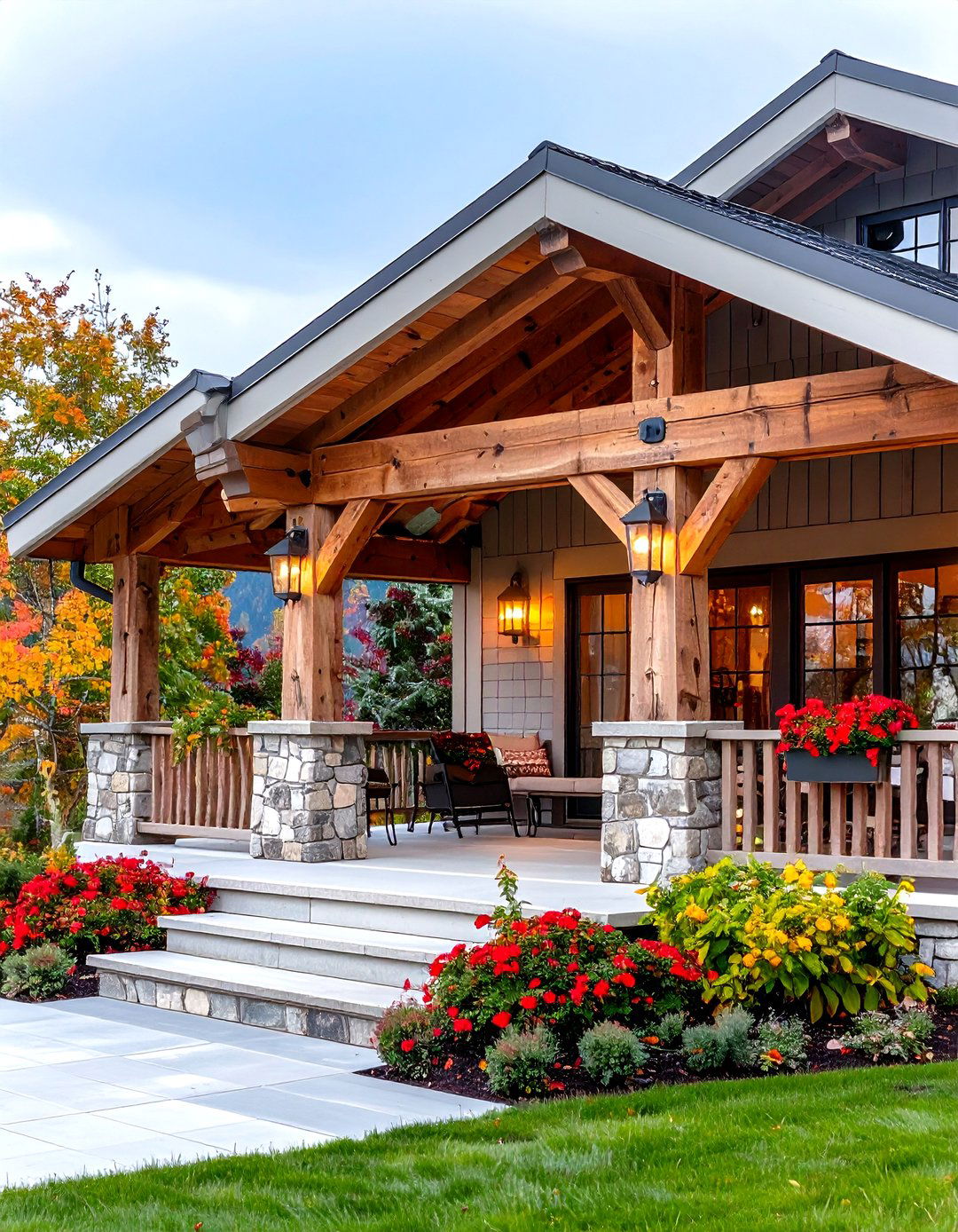 Mountain Cottage Open Gable Porch With Exposed Trusses - 25 open gable porch ideas