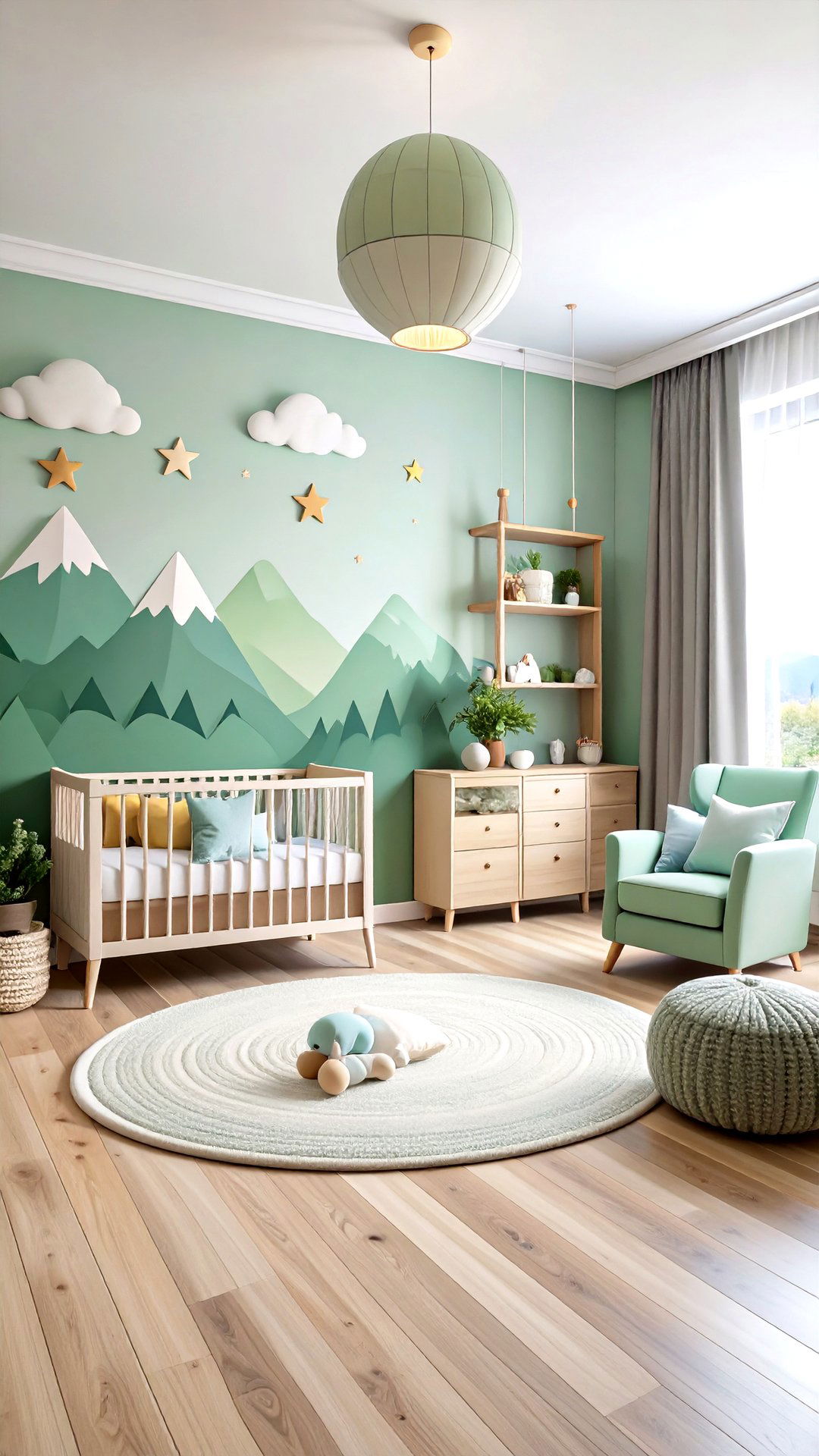 Mountain Mural Soft Greens Nursery Escape - 25 green nursery ideas