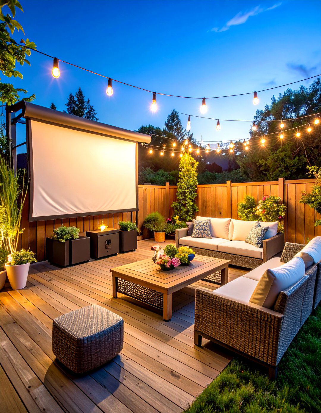 Movie Night Patio Deck With Pop Up Projector Screen - 25 patio deck ideas
