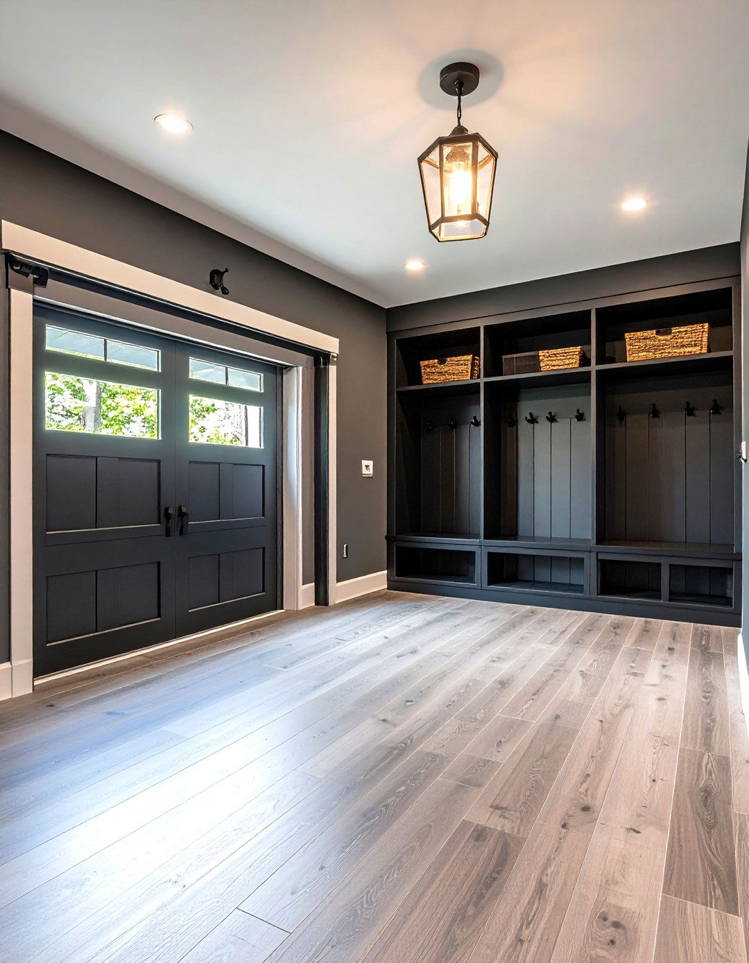 Mudroom Niche Carved From a Black Garage Corner - 25 black garage ideas