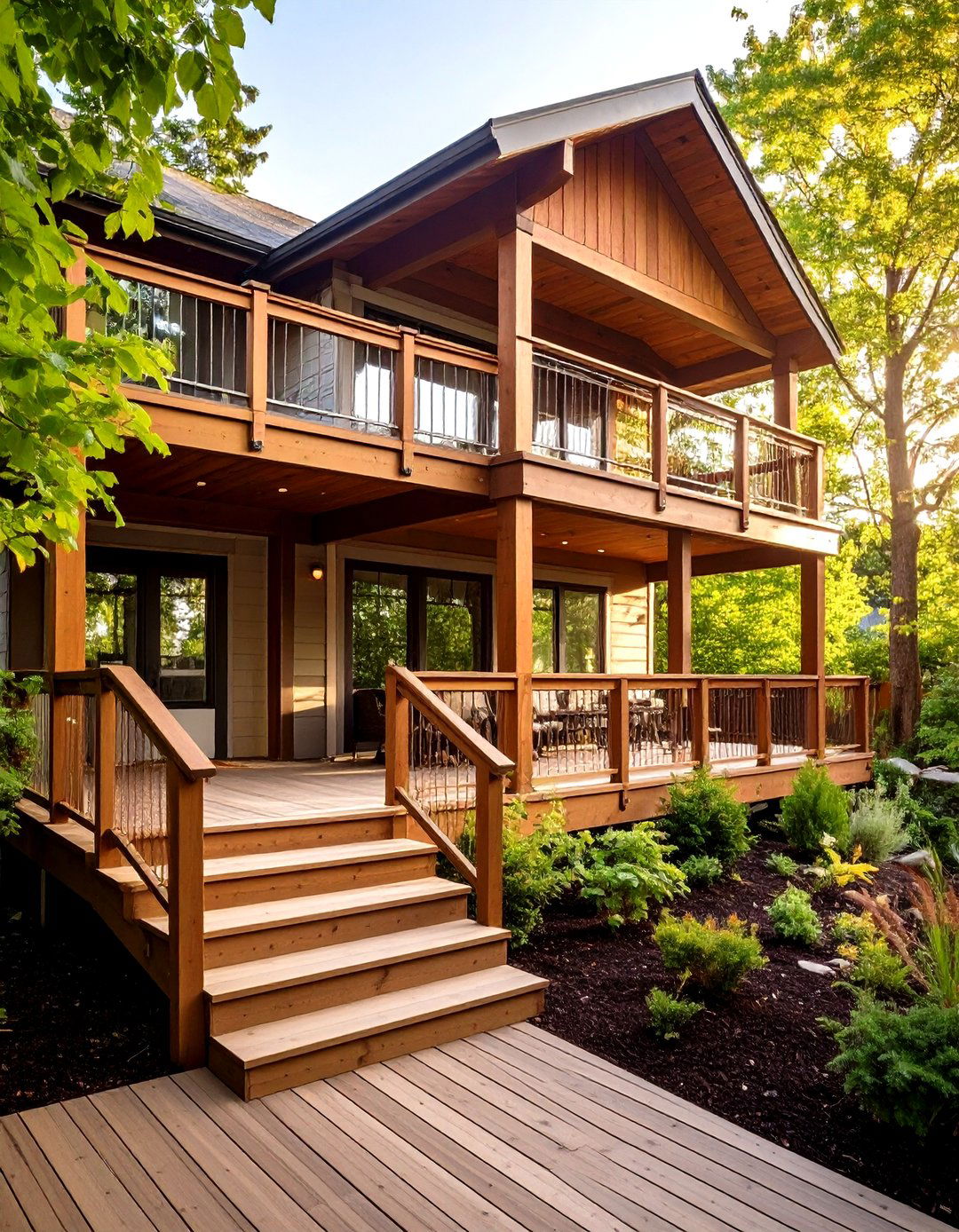 Multi Level Deck Plus Open Gable Porch for Dramatic Grade Changes - 25 open gable porch ideas