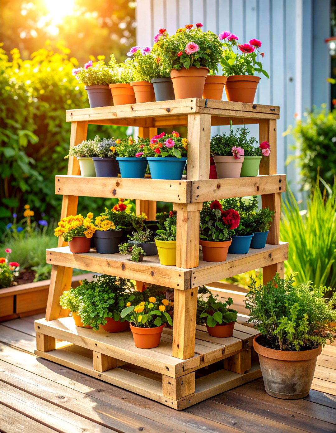Multi Level Pallet Plant Stand - 25 pallet furniture ideas