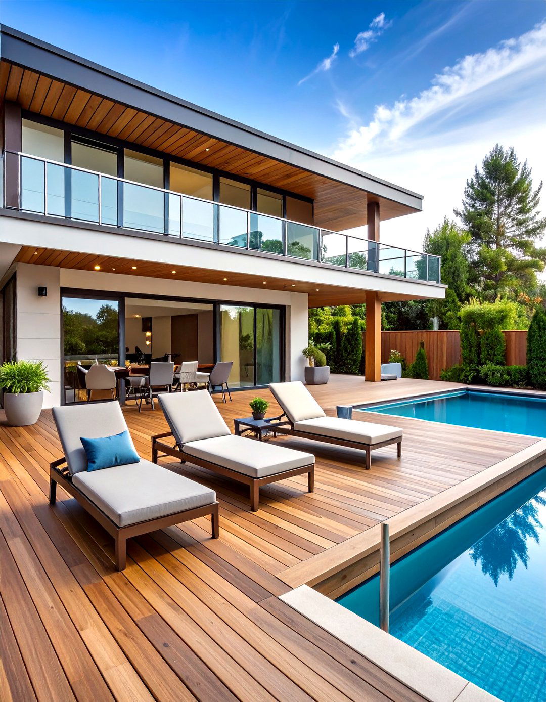 Multi Level Pool Deck with Built In Loungers - 25 above-ground pool with deck ideas