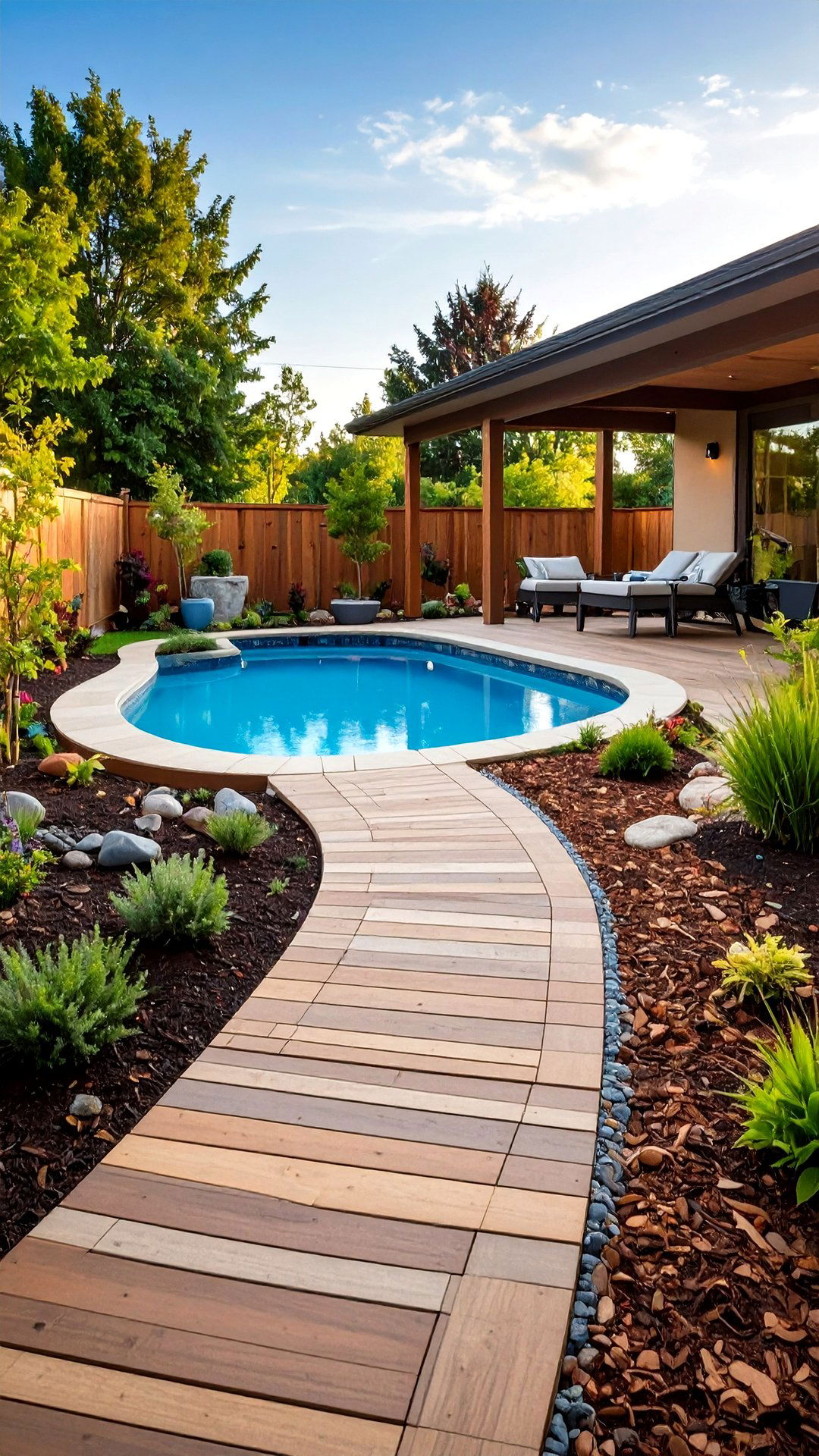 Multi Texture Transition Walkway - 25 above ground pool walkway ideas
