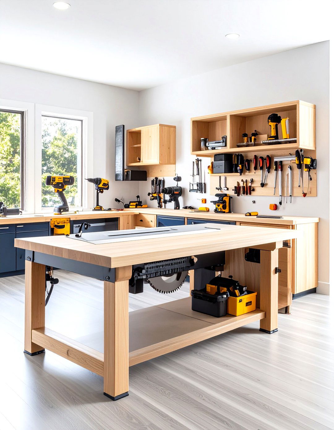 Multi Tool Garage Workbench with Built in Miter Saw Station - 25 garage workbench ideas
