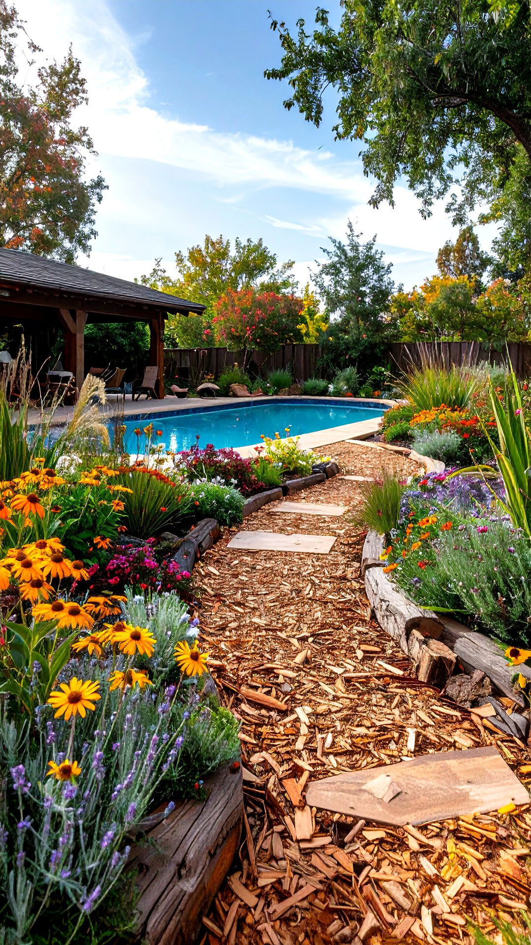 Native Plant Border Mulch Walkway - 25 above ground pool walkway ideas