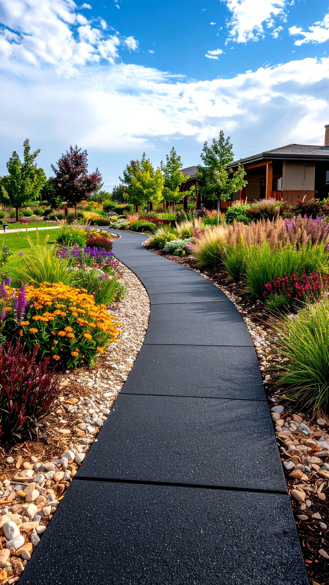 Native Plant Lined Asphalt Walkway for Eco Friendly Charm - 25 asphalt walkway ideas