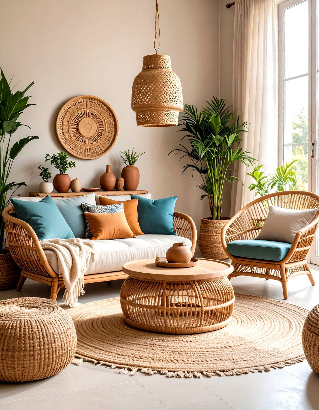 Natural Fiber Pieces Bring Earthy Warmth to a Neutral Living Room - 25 neutral living room ideas
