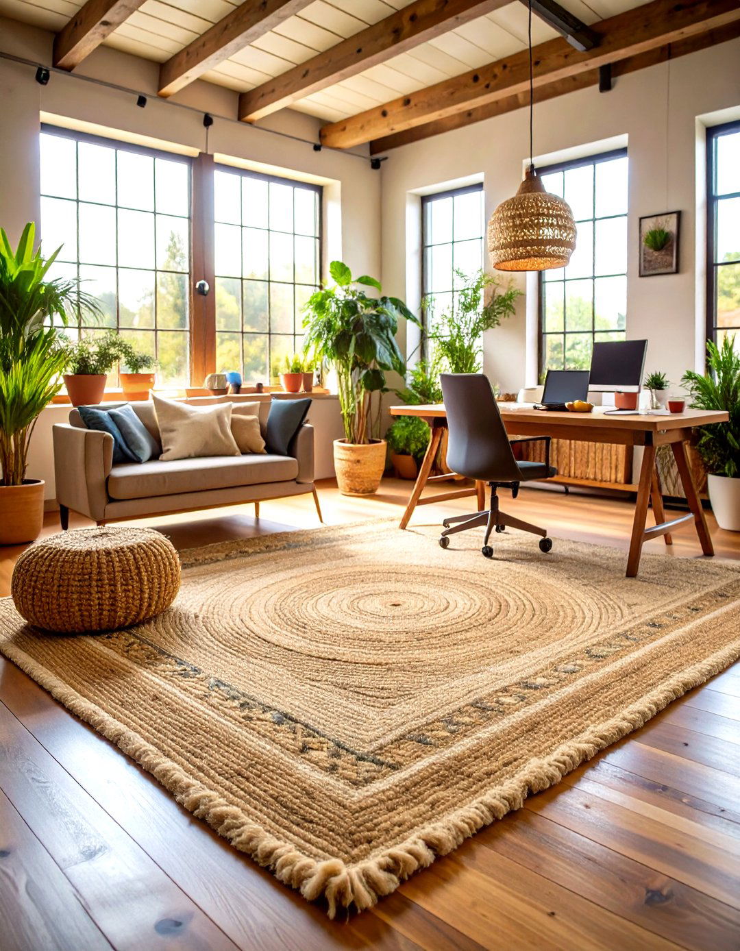 Natural Jute Rug for Organic Texture - 25 office rug ideas