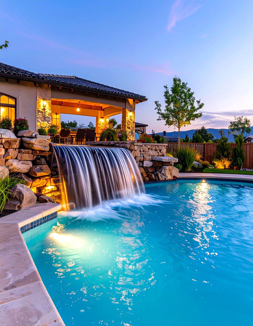 Natural Rock Waterfall Beside an Above Ground Pool - 25 above ground pool landscaping ideas