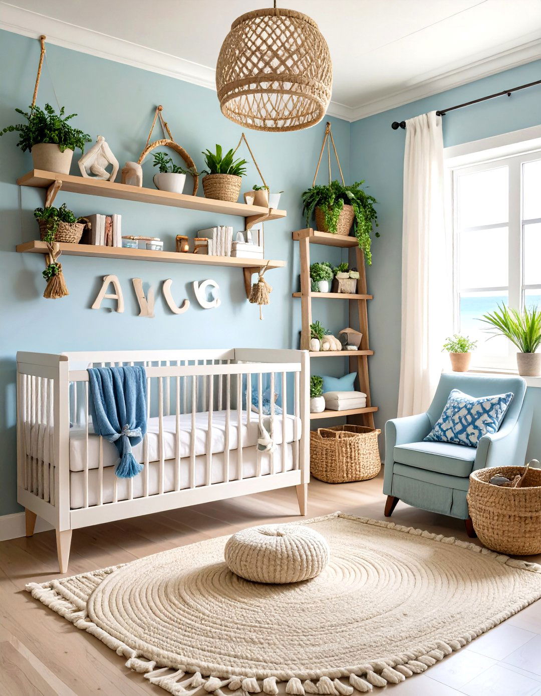 Nautical Rope Name Sign and Shelving - 25 ocean-themed nursery ideas