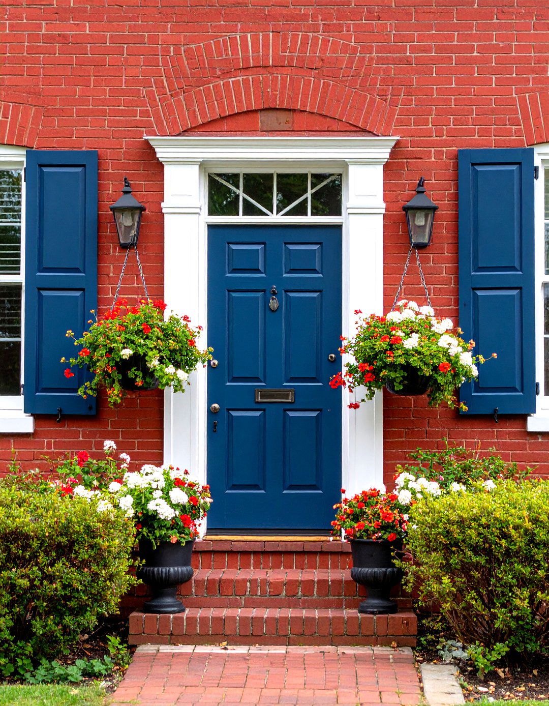 Navy Blue Doors and Shutters Create All American Appeal - 25 dark red house exterior ideas