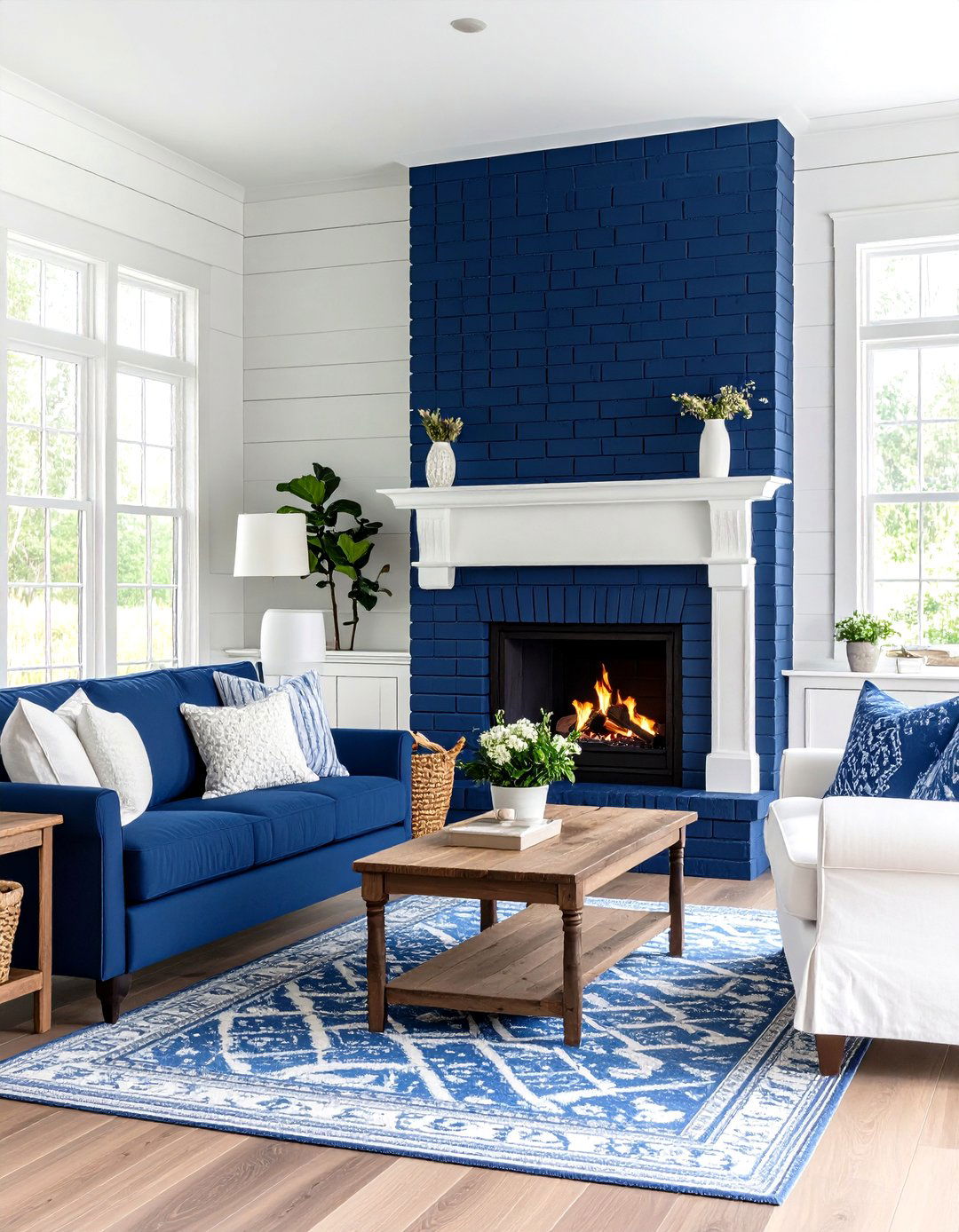 Navy Blue Statement Brick Fireplace - 25 painted brick fireplace ideas