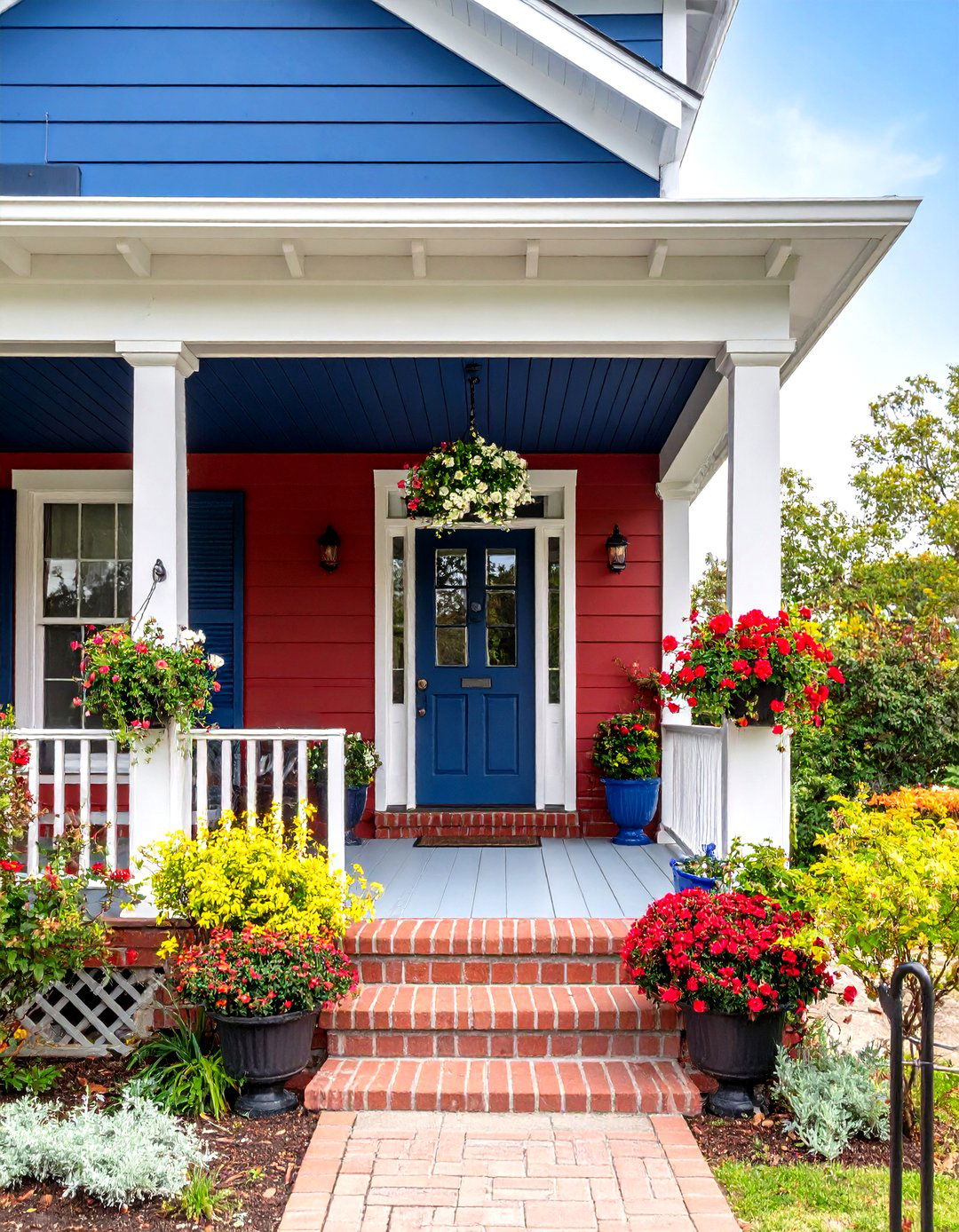 Navy Porch Ceiling Cools Hot Color Schemes - 25 dark red house exterior ideas