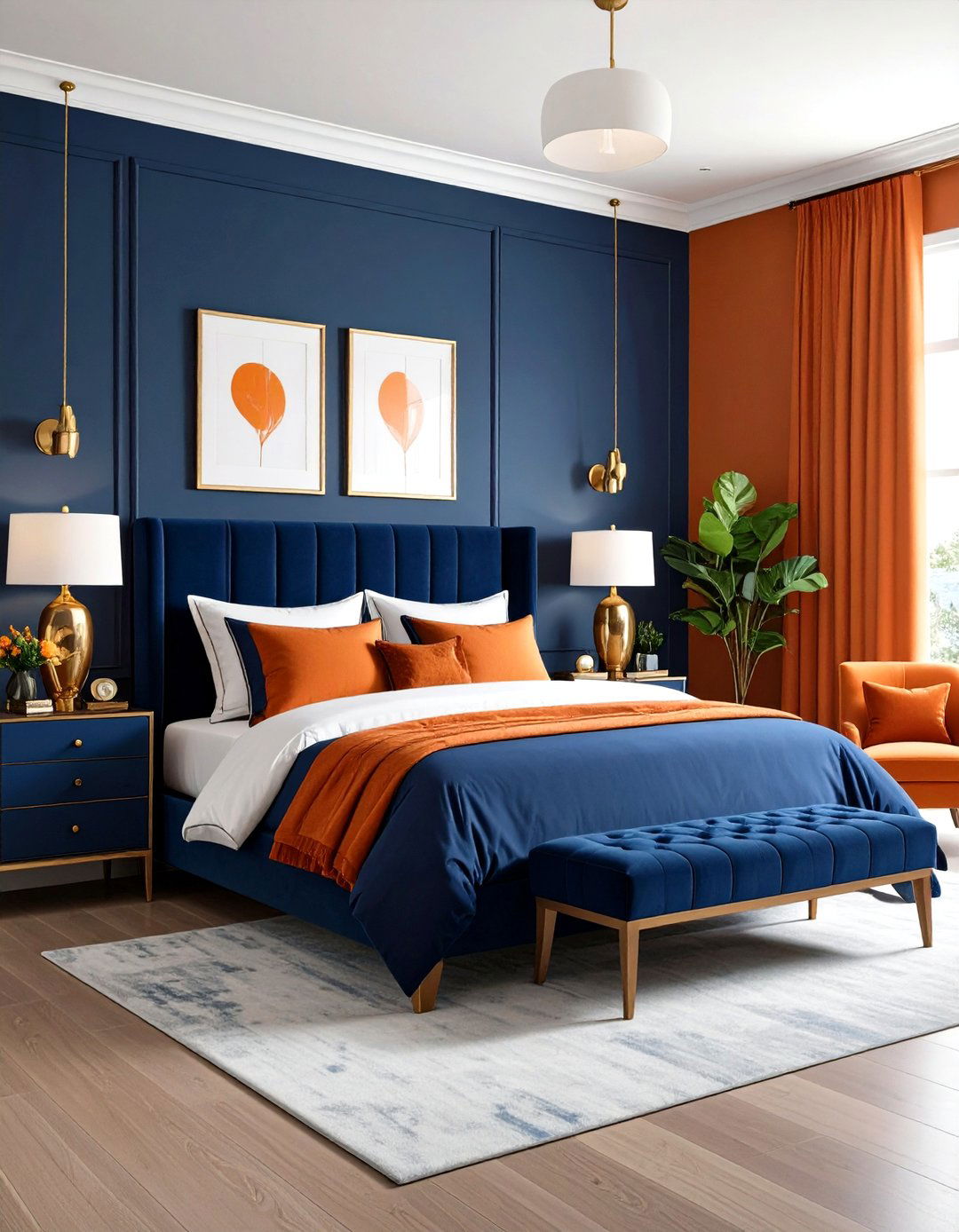 Navy and Blood Orange Masculine Mix - 25 orange bedroom ideas