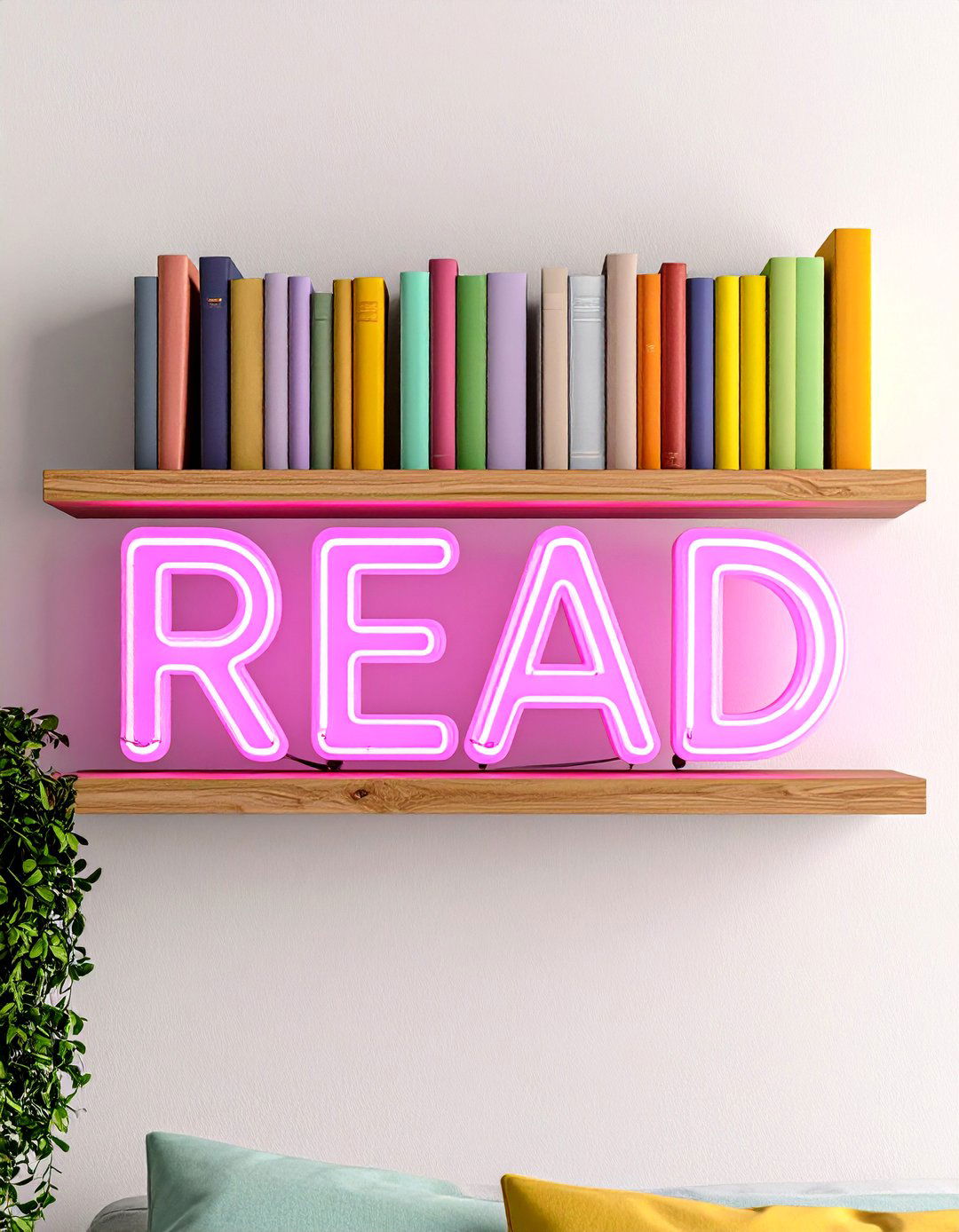 Neon Word Signs Personalize Bookshelf Lighting - 25 bookshelf lighting ideas