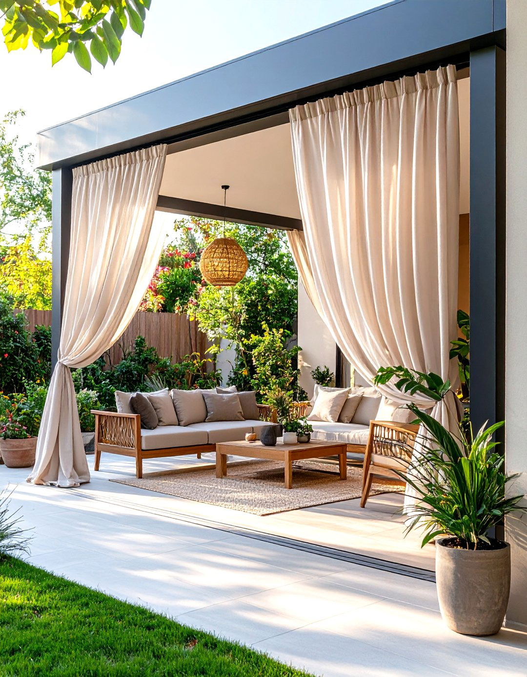 Neutral Minimalist Patio Curtains - 25 patio curtain ideas