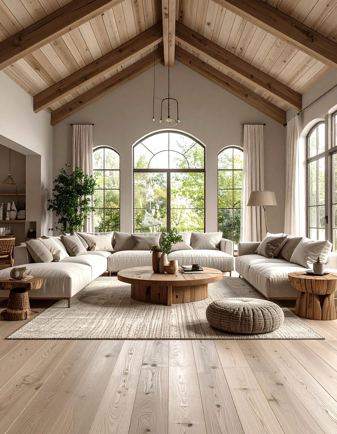 Neutral Palette To Highlight Architectural Lines - 25 open concept vaulted ceiling living room ideas
