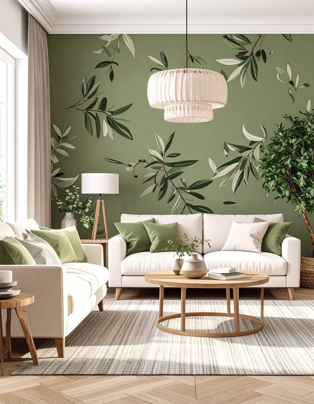 Olive Botanical Wallpaper Wall - 25 olive green accent wall ideas